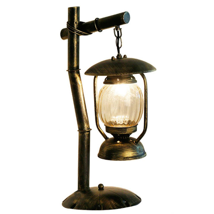Table Lamp Farmhouse Iron Bedside Light Desk Fixture with Glass Lampshade for Bedroom Study Room