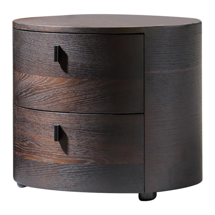 Round Nightstand Solid Wood Bedside Table Storage Cabinet Organizer with 2 Drawers for Bedroom Living Room