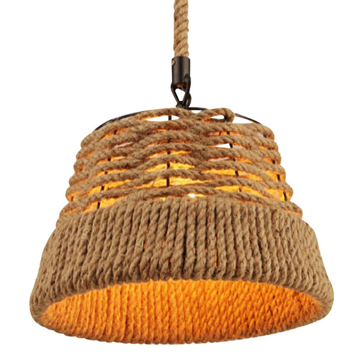 Pendant Lamp Hemp Rope Woven Hanging Light Rustic Lighting with Lampshade for Study Room Bedroom
