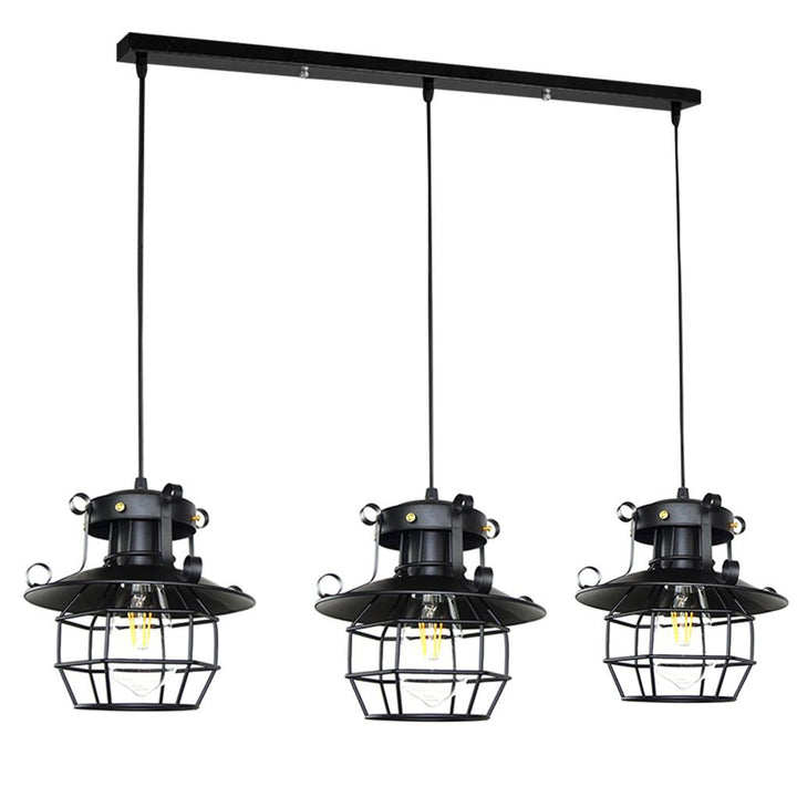 Pendant Lamp Iron Small Cage Hanging Light with Hollow Lampshade for Living Room Bedroom C
