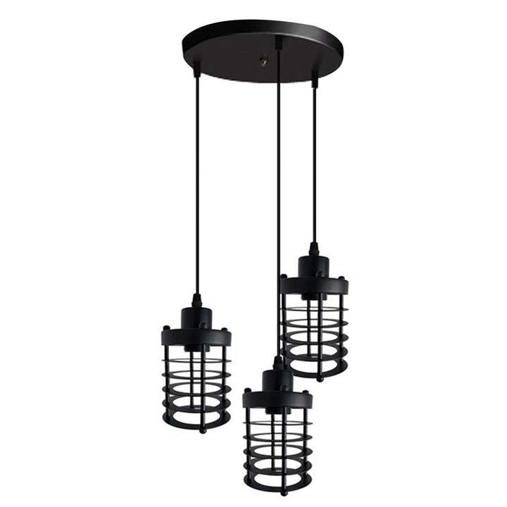 Pendant Lamp Nordic Iron Hollow Cage Hanging Light with Lampshade for Living Room Bedroom 3 Bulbs