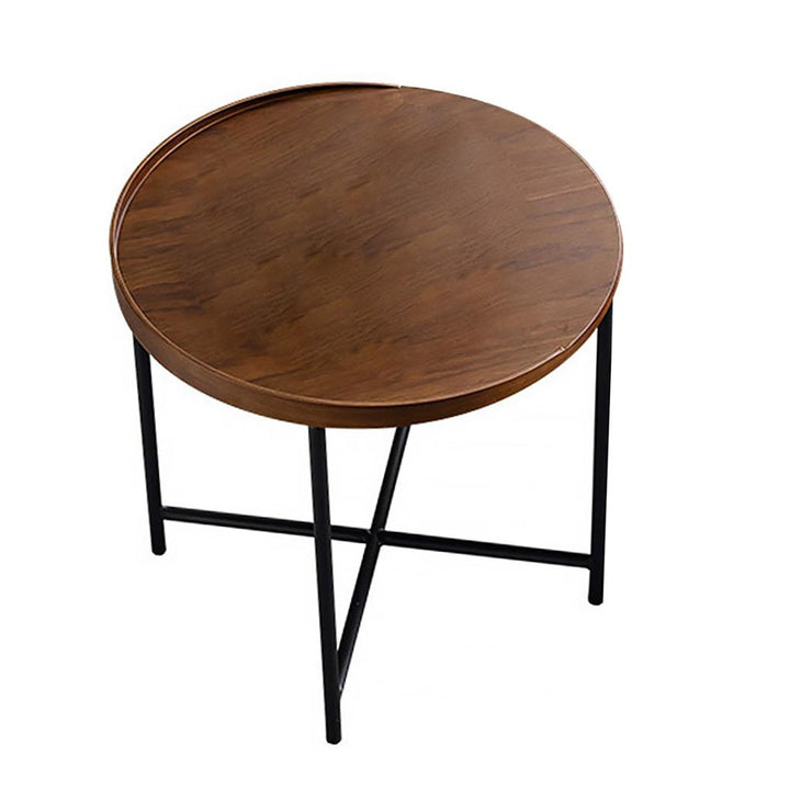 Solid Wood Round Iron Brown Side tables & End tables Coffee Table for Bedroom,Living room