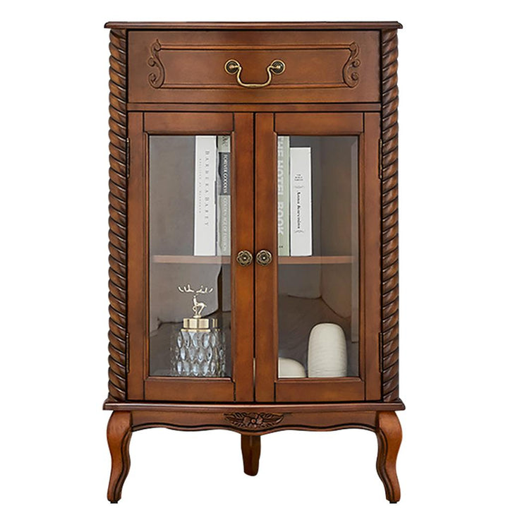 Brown Solid Wood Wall Corner Cabinet with Drawer Storage