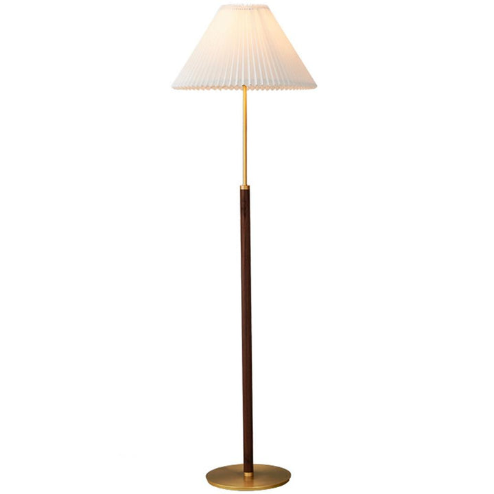 Walnut Floor Lamp Bedside Standing Light with Pleated Lampshade for Bedroom Living Room Office