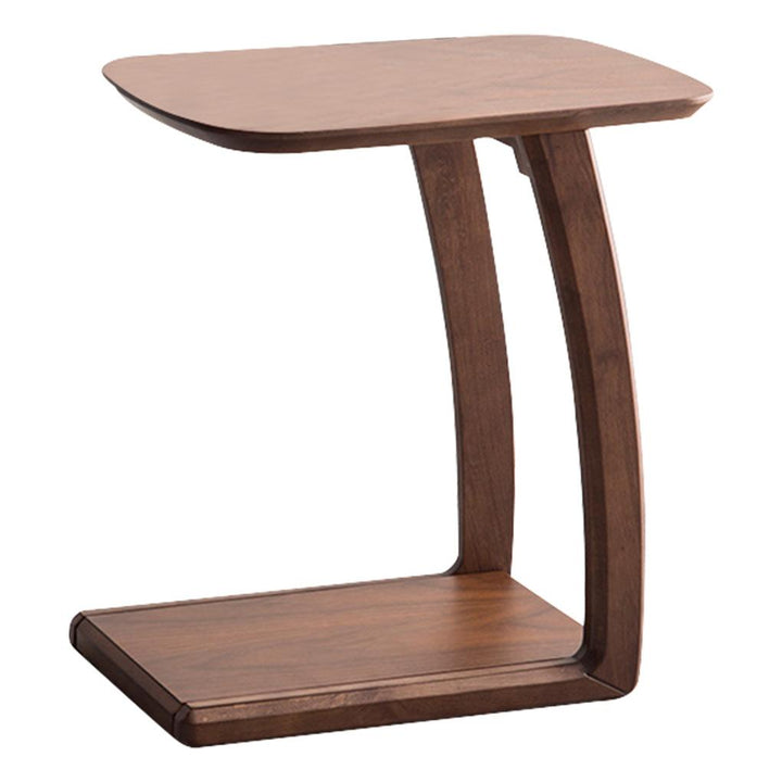 Side End Table Solid Wood C Shaped Small Sofa Coffee Desk for Living Room Bedroom, Nut Brown