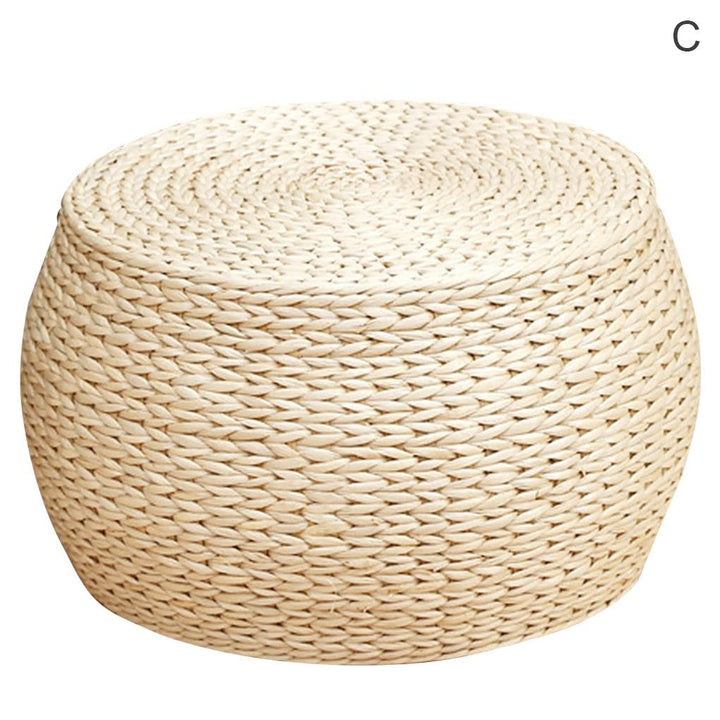Straw Floor Stool Rattan Woven Round Decorative Foot Rest Low Ottoman for Bedroom Living Room, C
