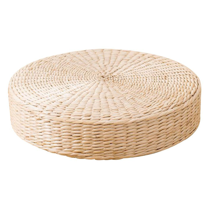 Straw Ottoman Solid Wood Small Floor Chair Sitting Foot Stool for Living Room Bedroom Balcony, Ottoman