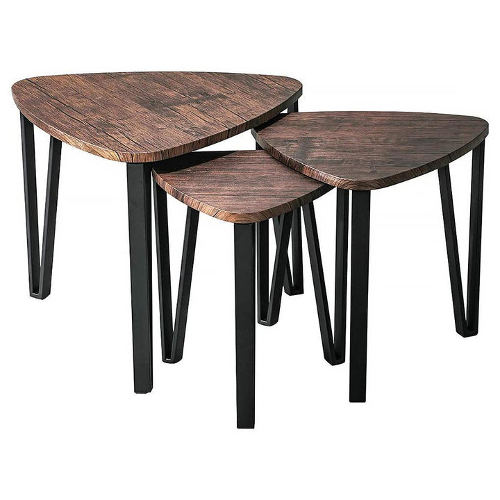 3Pcs Side End Tables Solid Wood Iron Small Sofa Coffee Desk Bedside Table for Living Room Bedroom